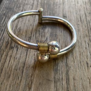 Vintage Mexico 925 Sterling Silver & Gold Vermeil Ball Hinged Bracelet